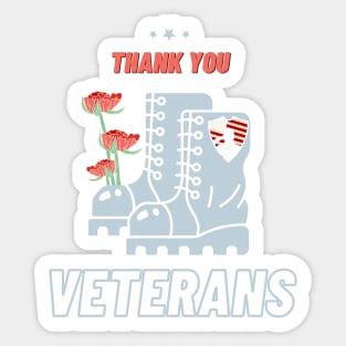 Thank you veterans combat boots poppy flower, Veterans Day Gifts Sticker